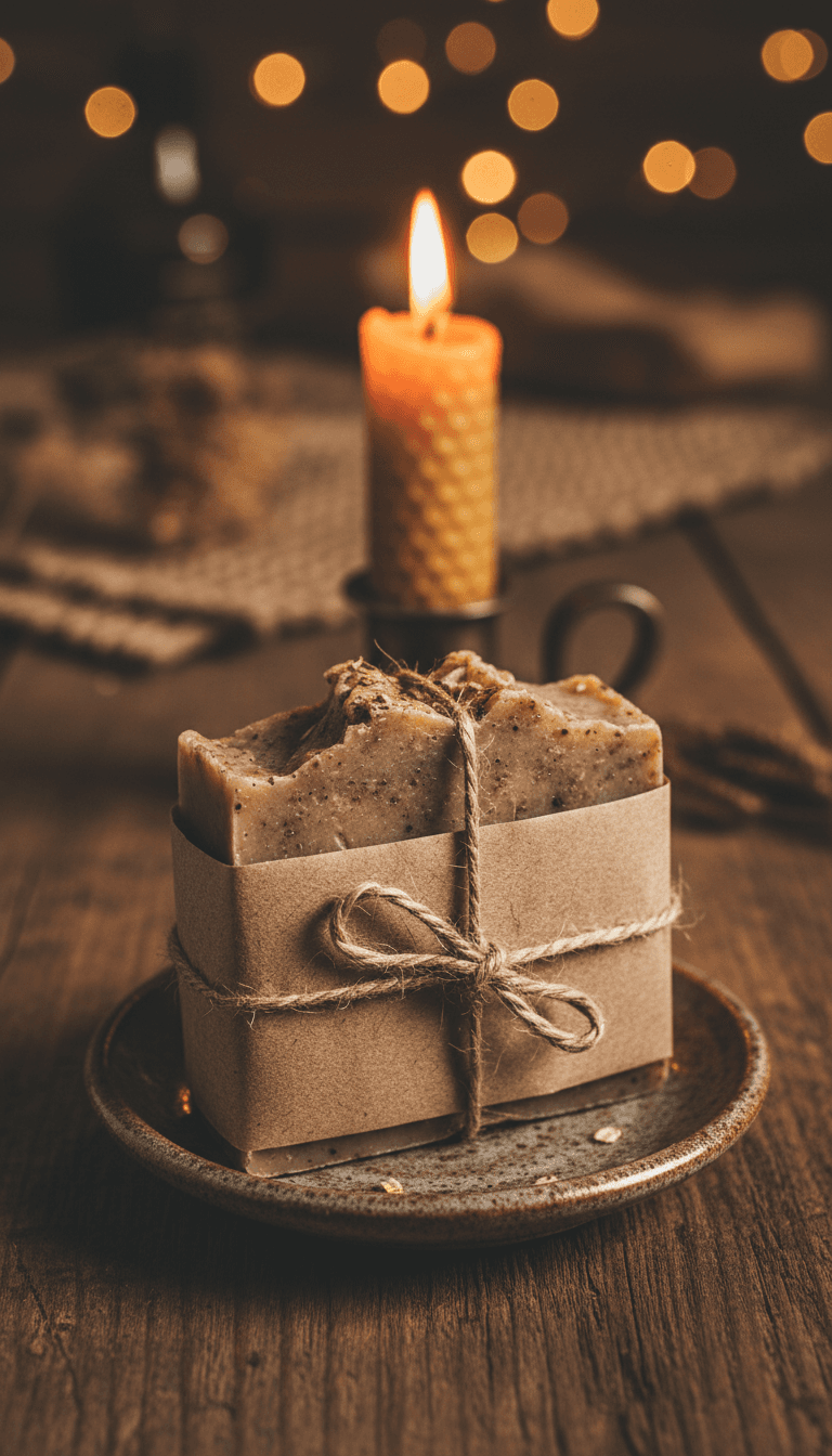 Artisan soap bar wrapped in paper