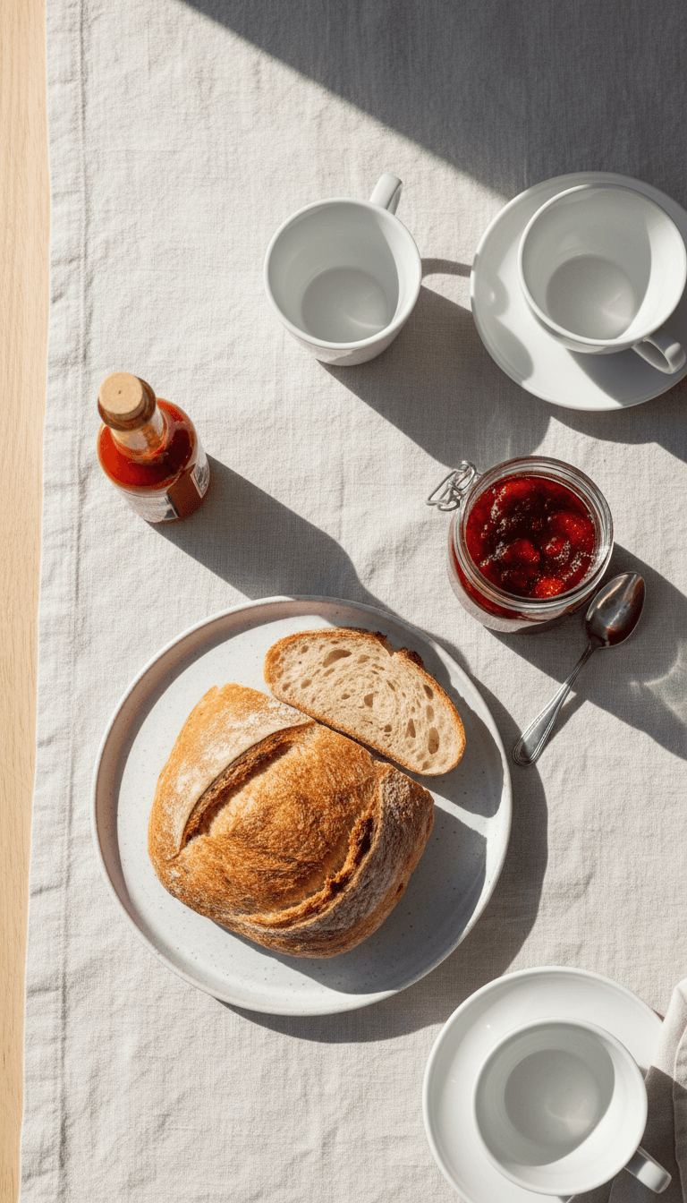 Breakfast table with hot sauce and preserves
